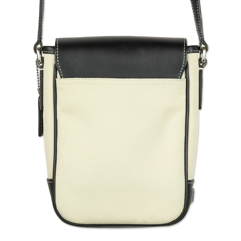 Coach Tan Canvas/ Black Leather Accent Crossbody Camera Bag