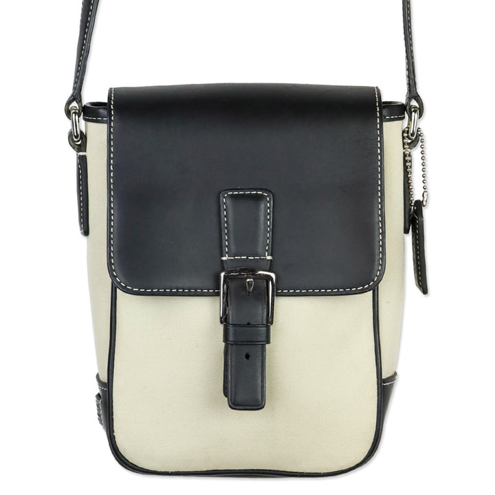 Coach Tan Canvas/ Black Leather Accent Crossbody Camera Bag