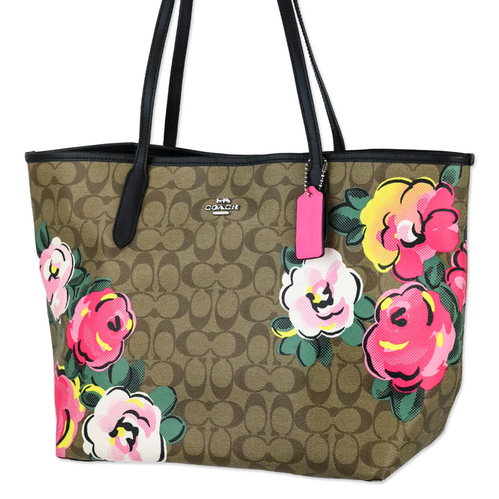 Coach Vintage Rose Print Signature Canvas City Tote Bag