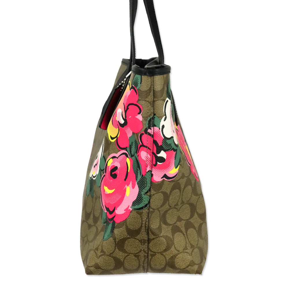 Coach Vintage Rose Print Signature Canvas City Tote Bag