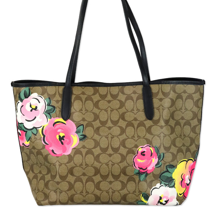 Coach Vintage Rose Print Signature Canvas City Tote Bag