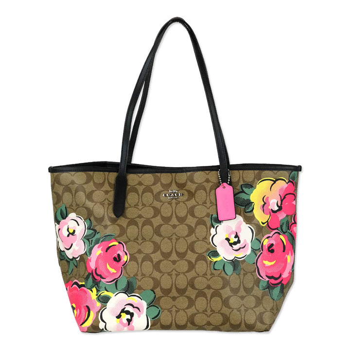 Coach Vintage Rose Print Signature Canvas City Tote Bag