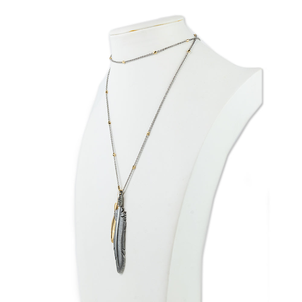 Coach Silver and Gold Toned Feather Pendant Necklace