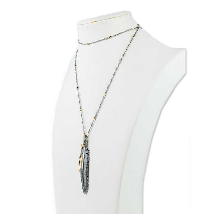 Coach Silver and Gold Toned Feather Pendant Necklace