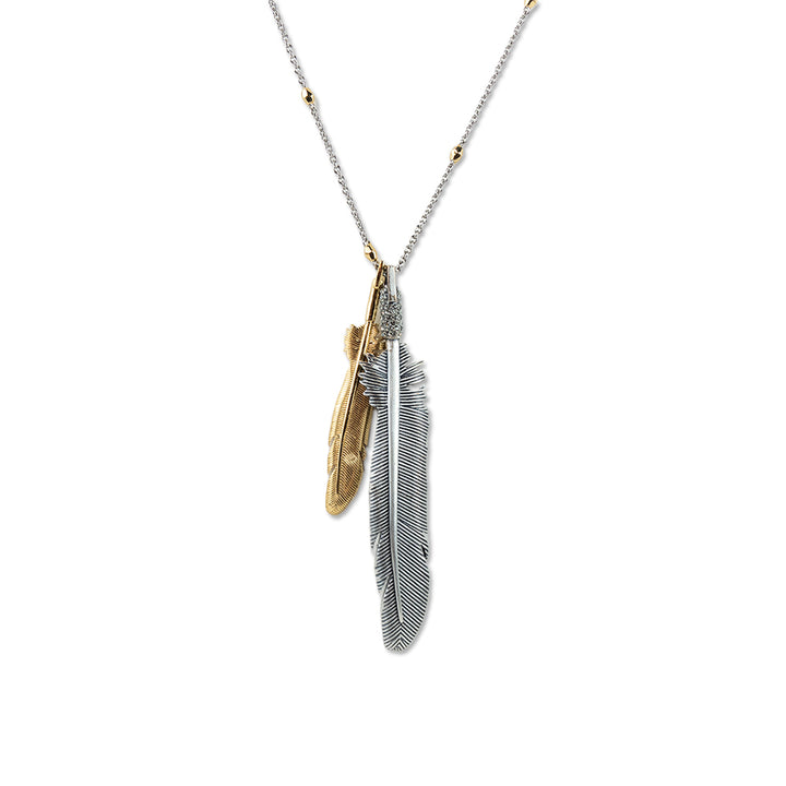 Coach Silver and Gold Toned Feather Pendant Necklace