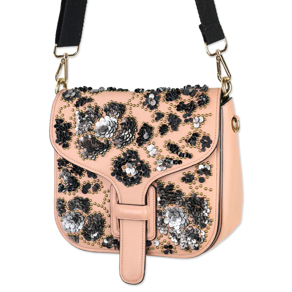 Coach x Rodarte Pink Glovetanned Leather Courier Bag With Leather Sequins