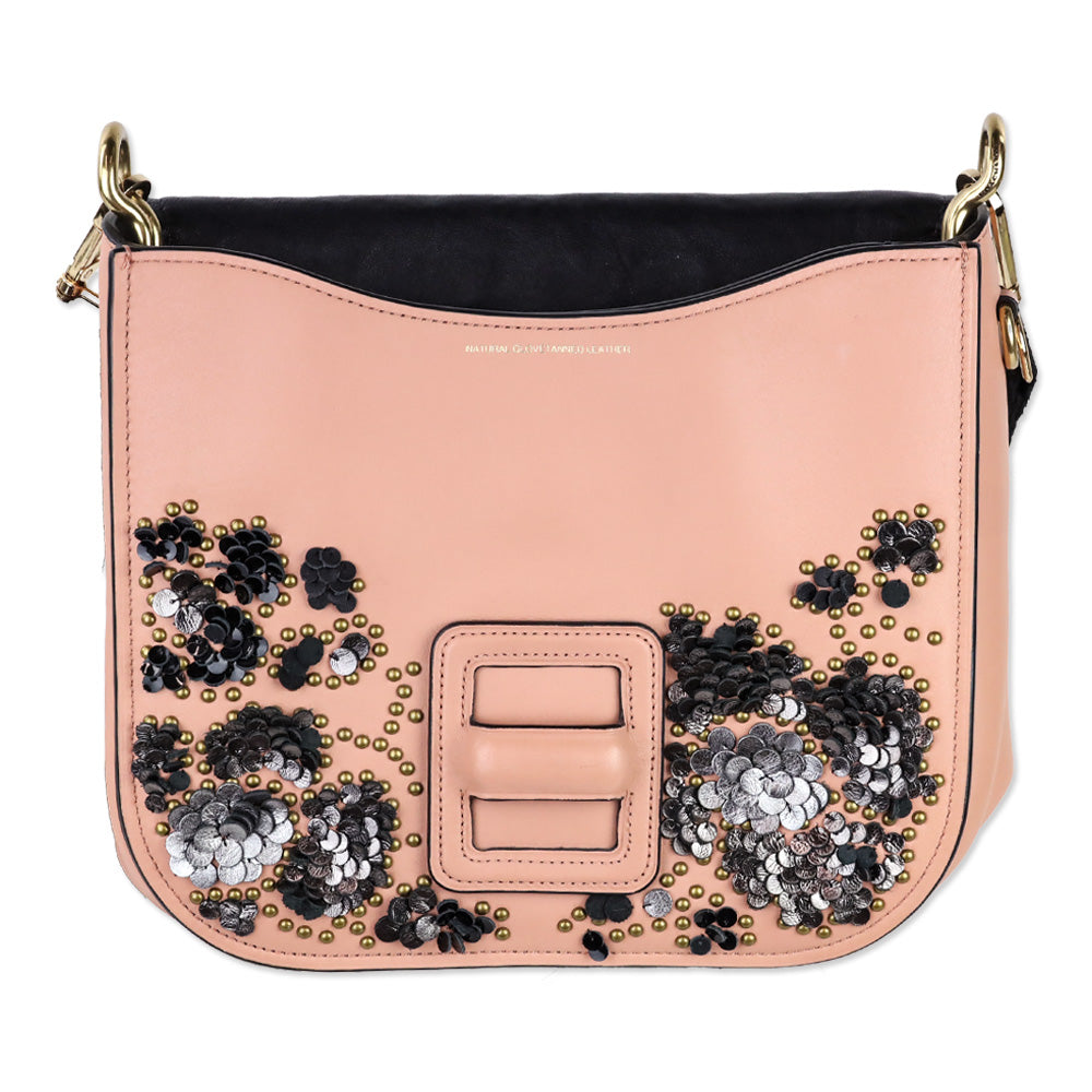 Coach x Rodarte Pink Glovetanned Leather Courier Bag With Leather Sequins