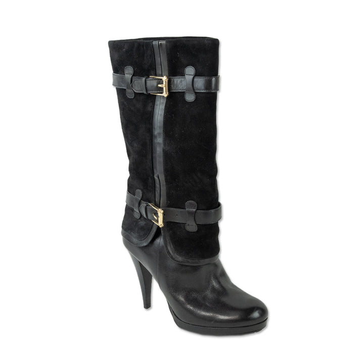 Cole Haan Nike Air Black Leather and Suede Knee High-Heeled Boots