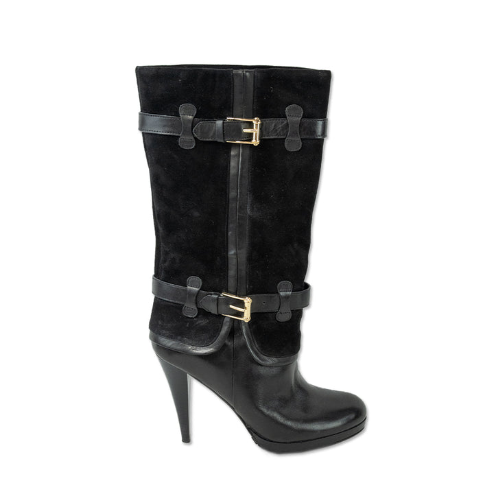 Cole Haan Nike Air Black Leather and Suede Knee High-Heeled Boots