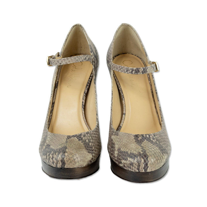 Cole Haan Snakeskin Wood Heel Platform Pumps with Ankle Strap