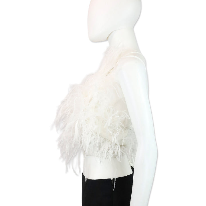 Cult Gaia Joey Off-White Ostrich Feather Halter Top