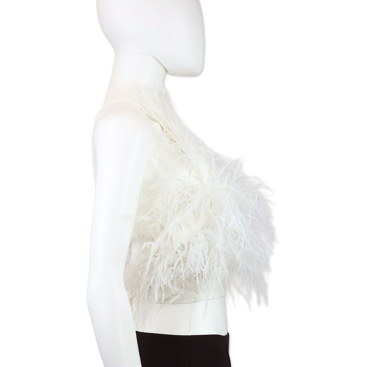 Cult Gaia Joey Off-White Ostrich Feather Halter Top