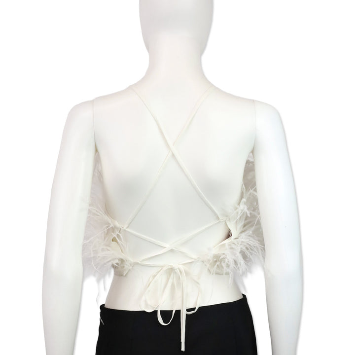 Cult Gaia Joey Off-White Ostrich Feather Halter Top