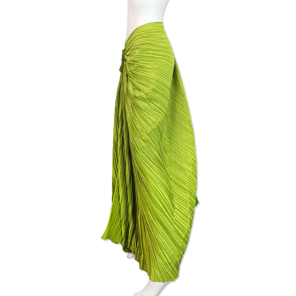 Cult Gaia Pine Green Plissé Satin Iza Maxi Skirt