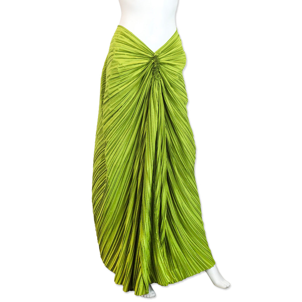 Cult Gaia Pine Green Plissé Satin Iza Maxi Skirt