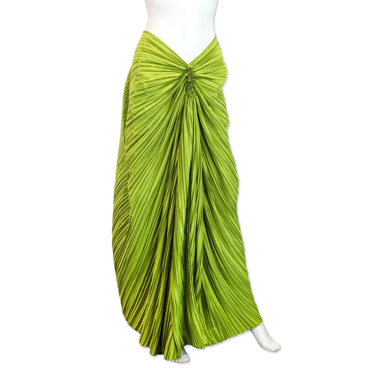 Cult Gaia Pine Green Plissé Satin Iza Maxi Skirt