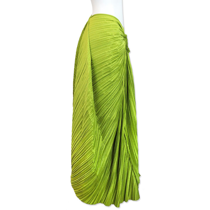 Cult Gaia Pine Green Plissé Satin Iza Maxi Skirt