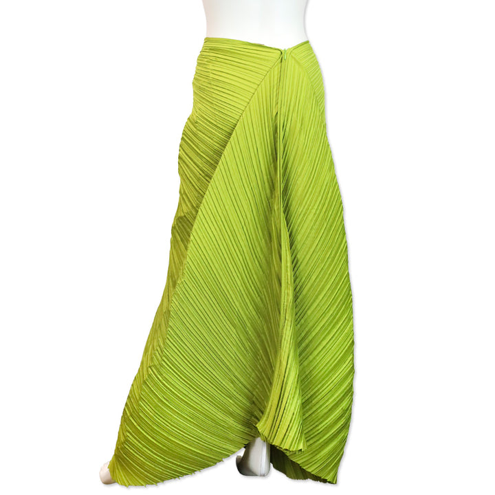 Cult Gaia Pine Green Plissé Satin Iza Maxi Skirt