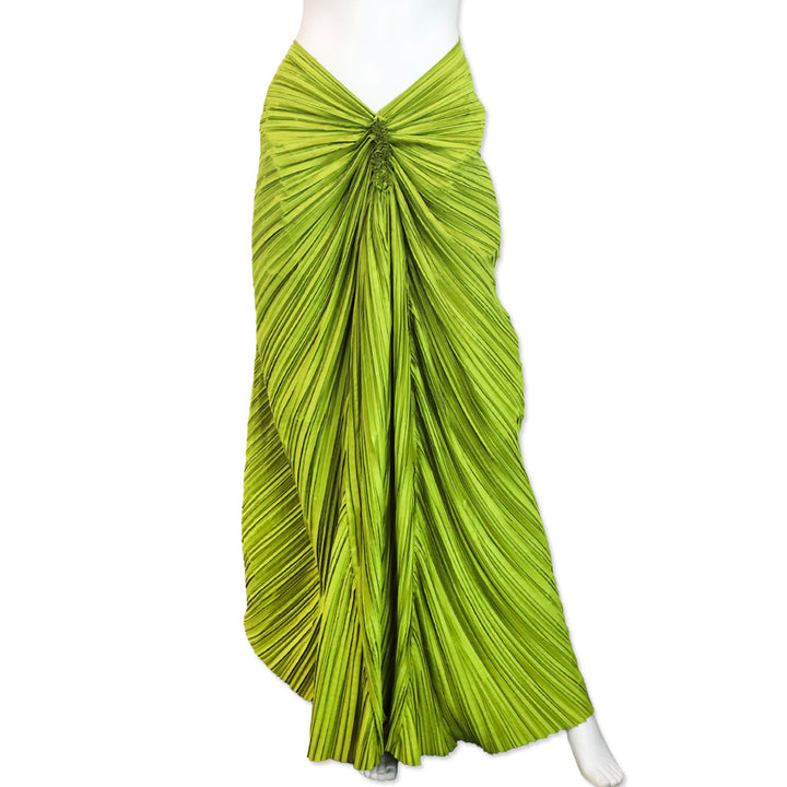 Cult Gaia Pine Green Plissé Satin Iza Maxi Skirt