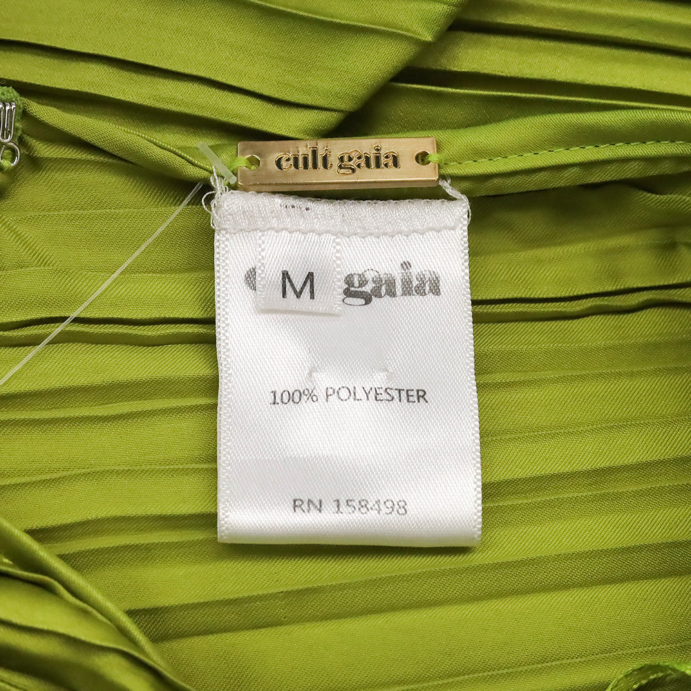 Cult Gaia Pine Green Plissé Satin Iza Maxi Skirt