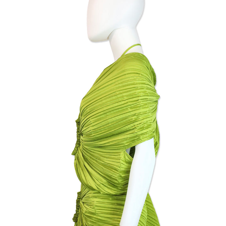 Cult Gaia Pine Green Plissé Satin Juniper Top