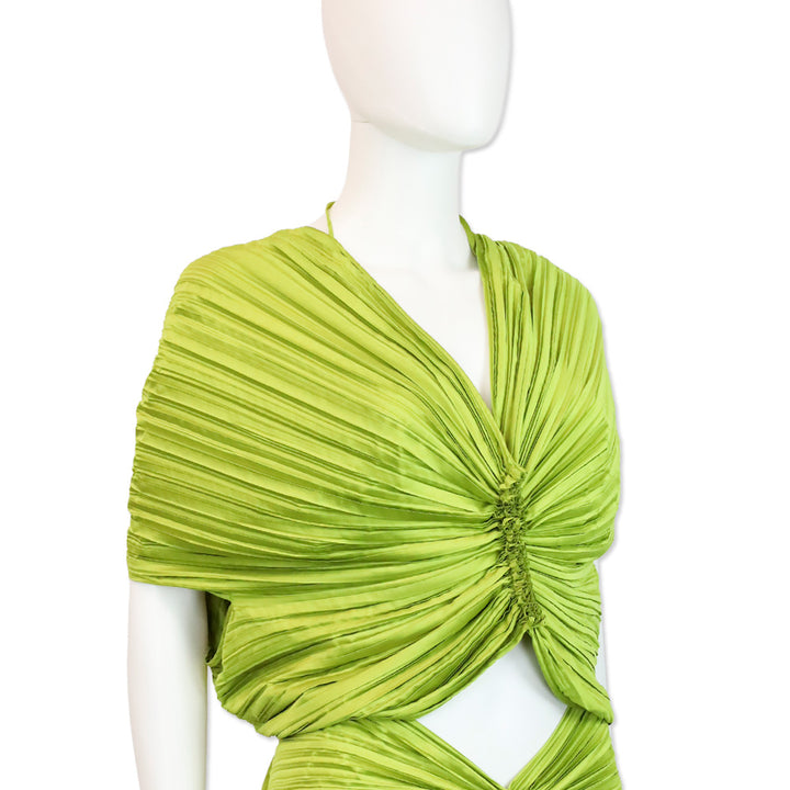 Cult Gaia Pine Green Plissé Satin Juniper Top