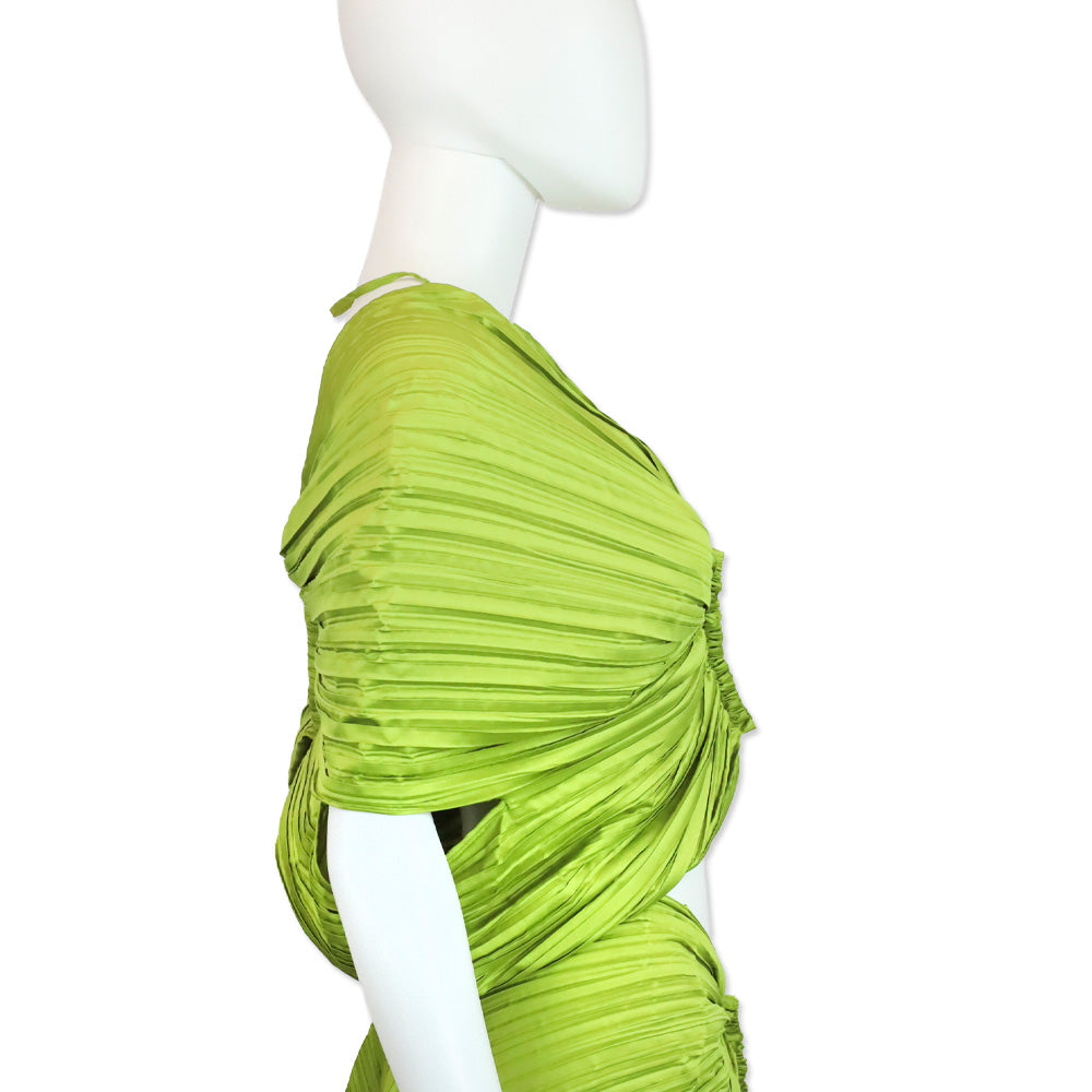 Cult Gaia Pine Green Plissé Satin Juniper Top