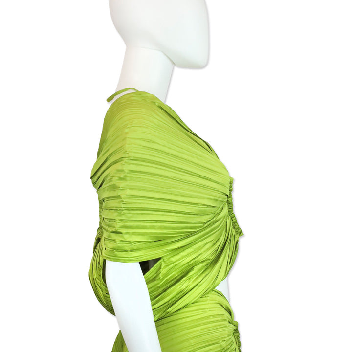 Cult Gaia Pine Green Plissé Satin Juniper Top