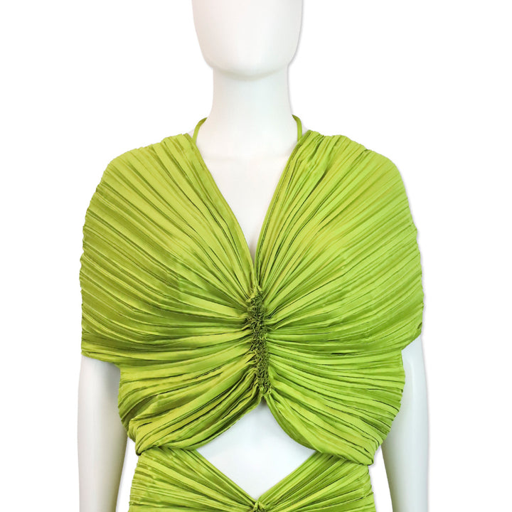 Cult Gaia Pine Green Plissé Satin Juniper Top