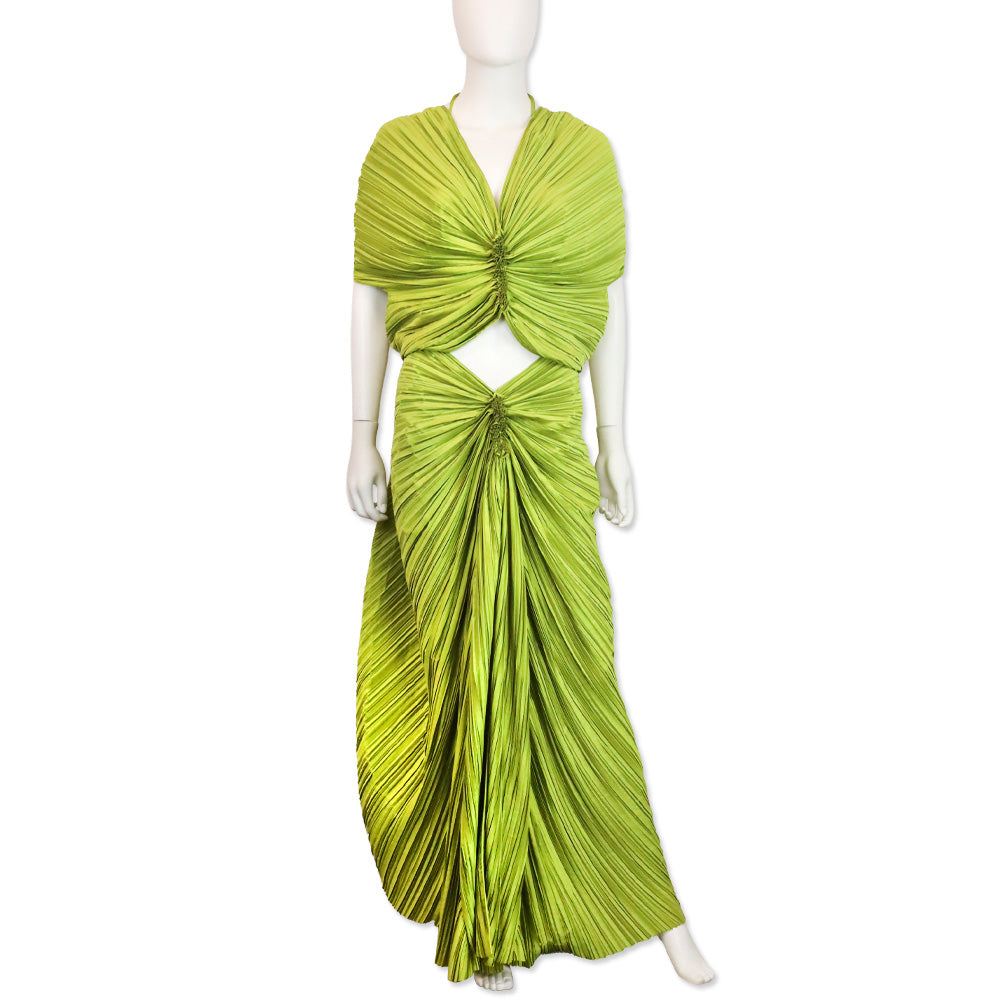 Cult Gaia Pine Green Plissé Satin Juniper Top