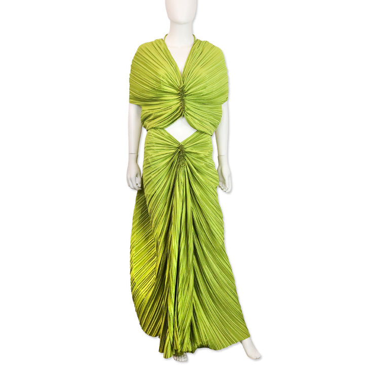 Cult Gaia Pine Green Plissé Satin Juniper Top