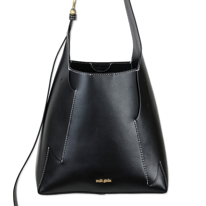Cult Gaia Simona Black Leather Shoulder Bag