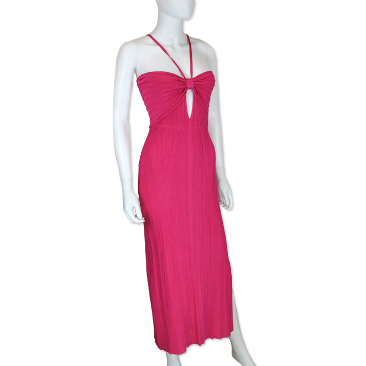 Cult Gaia Hot Pink Viscose Cutout Rib-Knit Serita Midi Dress
