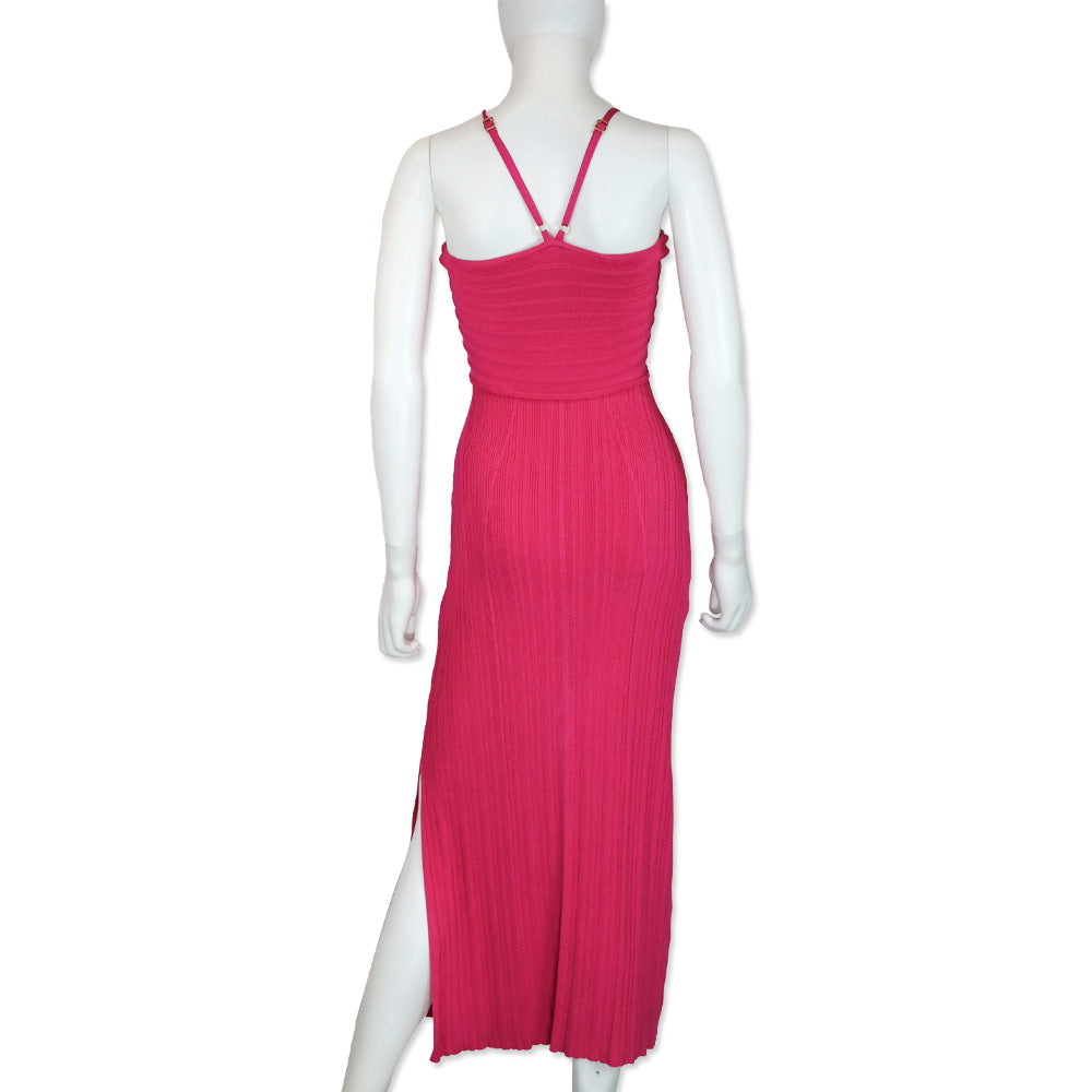 Cult Gaia Hot Pink Viscose Cutout Rib-Knit Serita Midi Dress