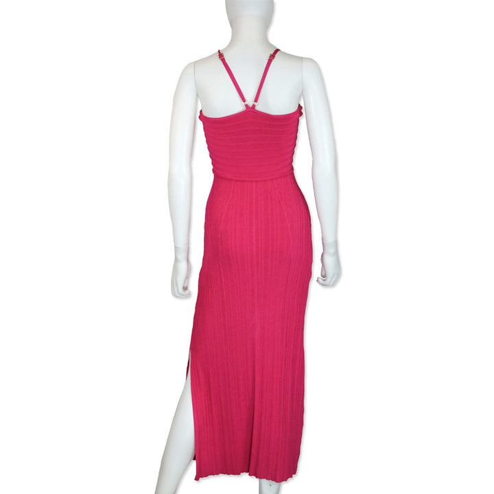 Cult Gaia Hot Pink Viscose Cutout Rib-Knit Serita Midi Dress