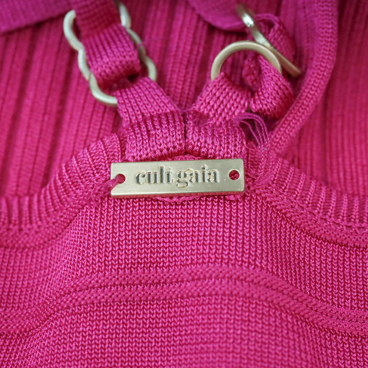 Cult Gaia Hot Pink Viscose Cutout Rib-Knit Serita Midi Dress
