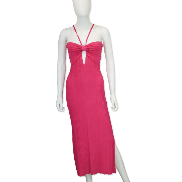 Cult Gaia Hot Pink Viscose Cutout Rib-Knit Serita Midi Dress