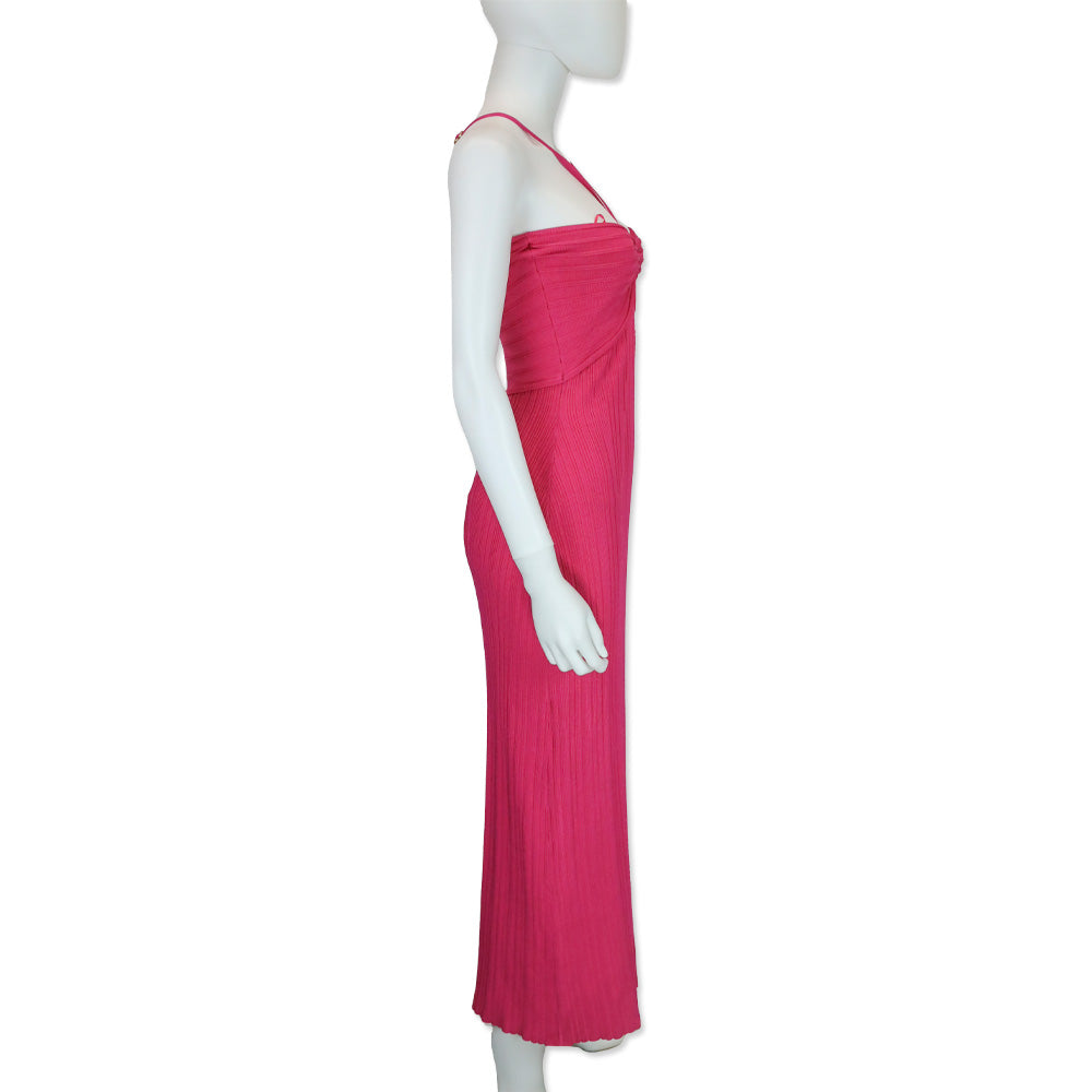 Cult Gaia Hot Pink Viscose Cutout Rib-Knit Serita Midi Dress