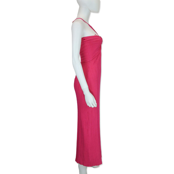 Cult Gaia Hot Pink Viscose Cutout Rib-Knit Serita Midi Dress