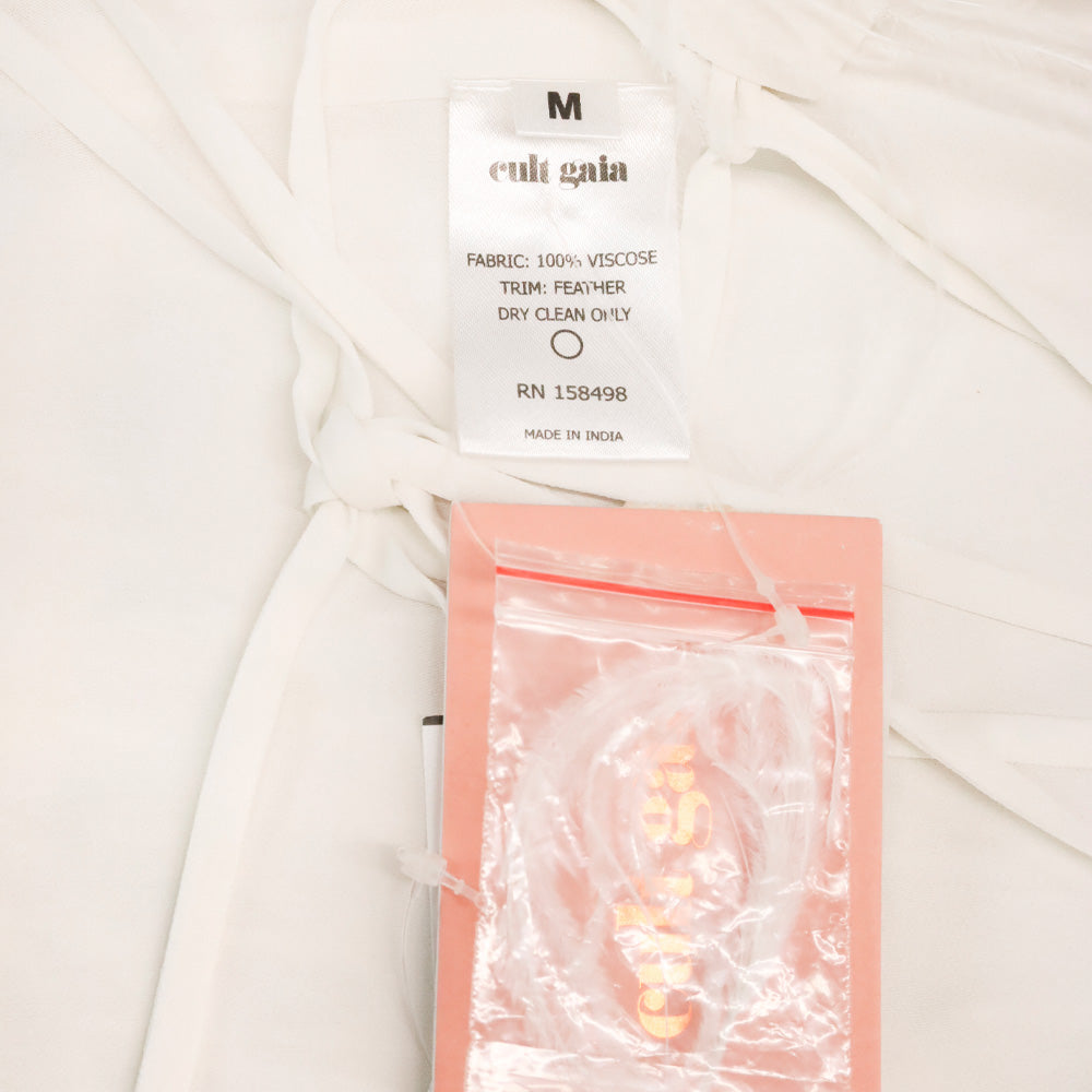 Cult Gaia Joey Off-White Ostrich Feather Halter Top