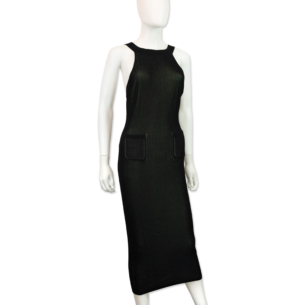 Cushnie et Ochs Black Ribbed Knit Halter Pocket Maxi Dress