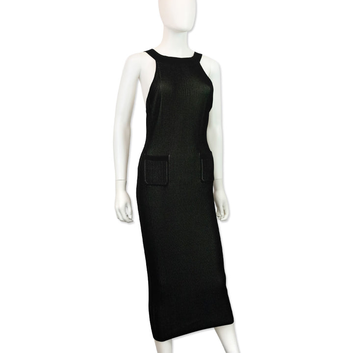 Cushnie et Ochs Black Ribbed Knit Halter Pocket Maxi Dress