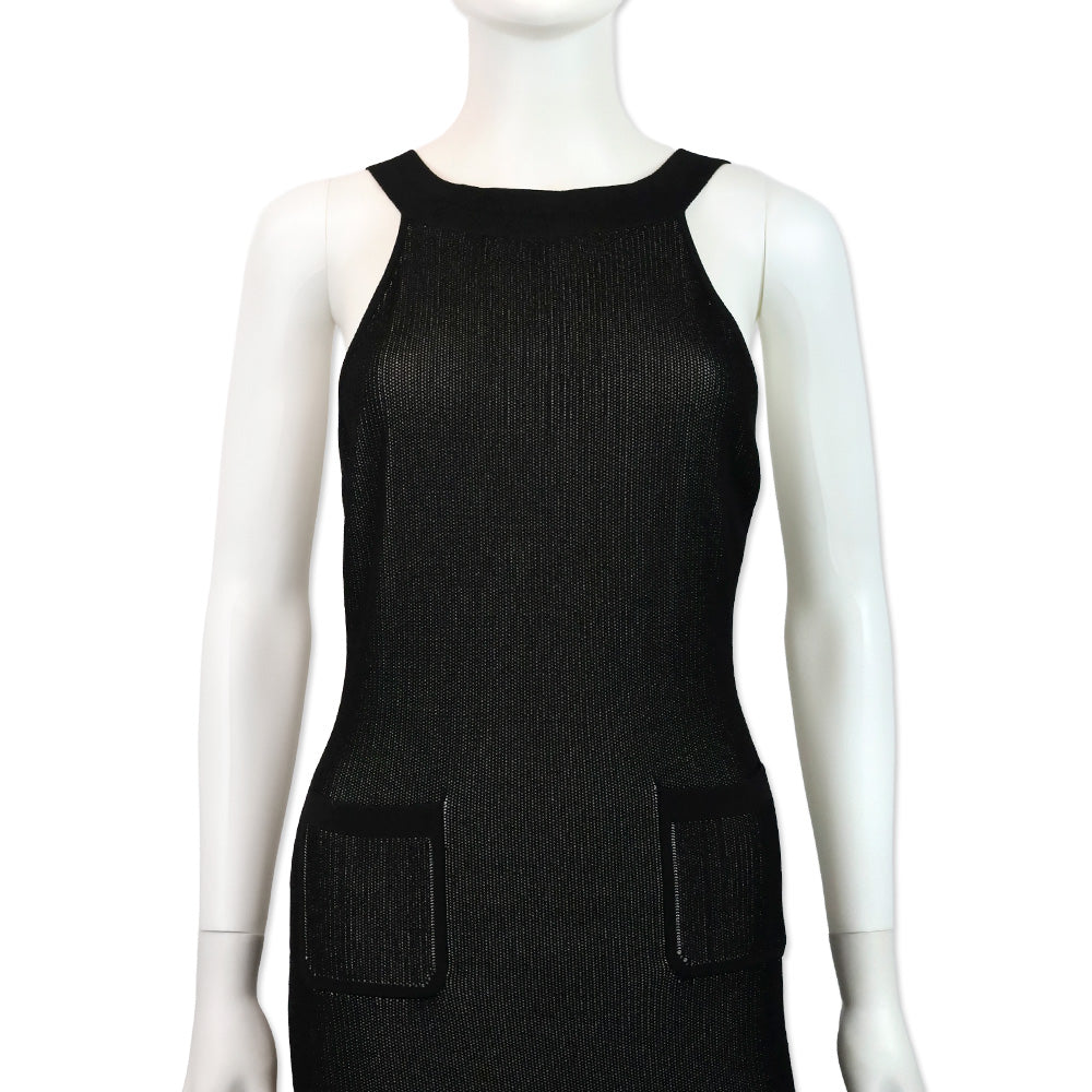 Cushnie et Ochs Black Ribbed Knit Halter Pocket Maxi Dress