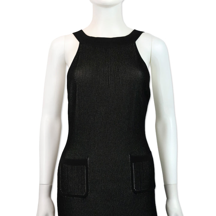 Cushnie et Ochs Black Ribbed Knit Halter Pocket Maxi Dress