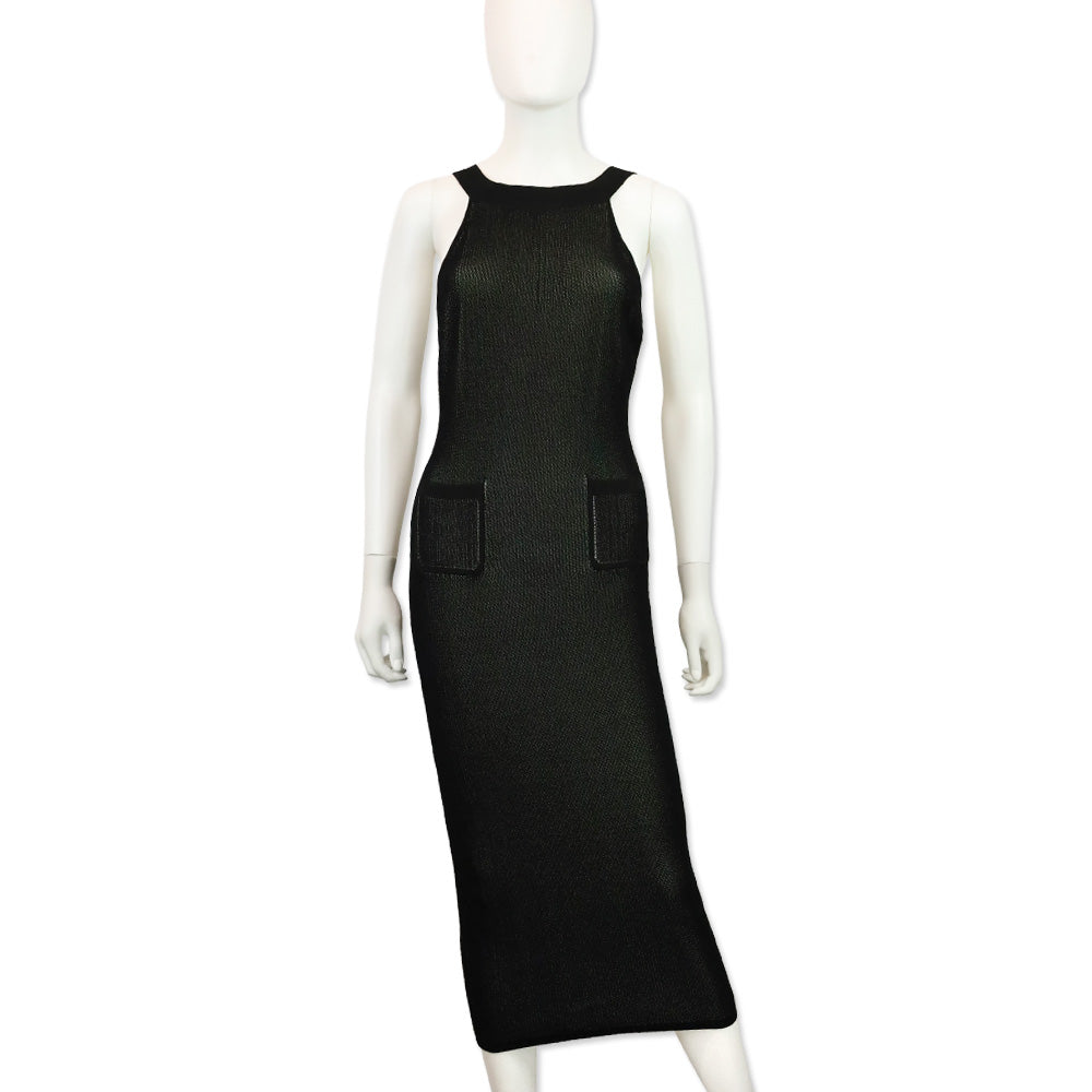 Cushnie et Ochs Black Ribbed Knit Halter Pocket Maxi Dress