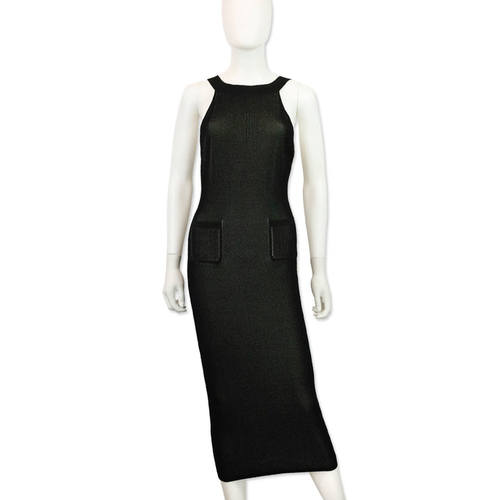 Cushnie et Ochs Black Ribbed Knit Halter Pocket Maxi Dress