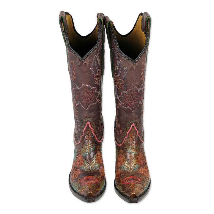 Custom Made Embroidered Brown Leather Cowboy Boots