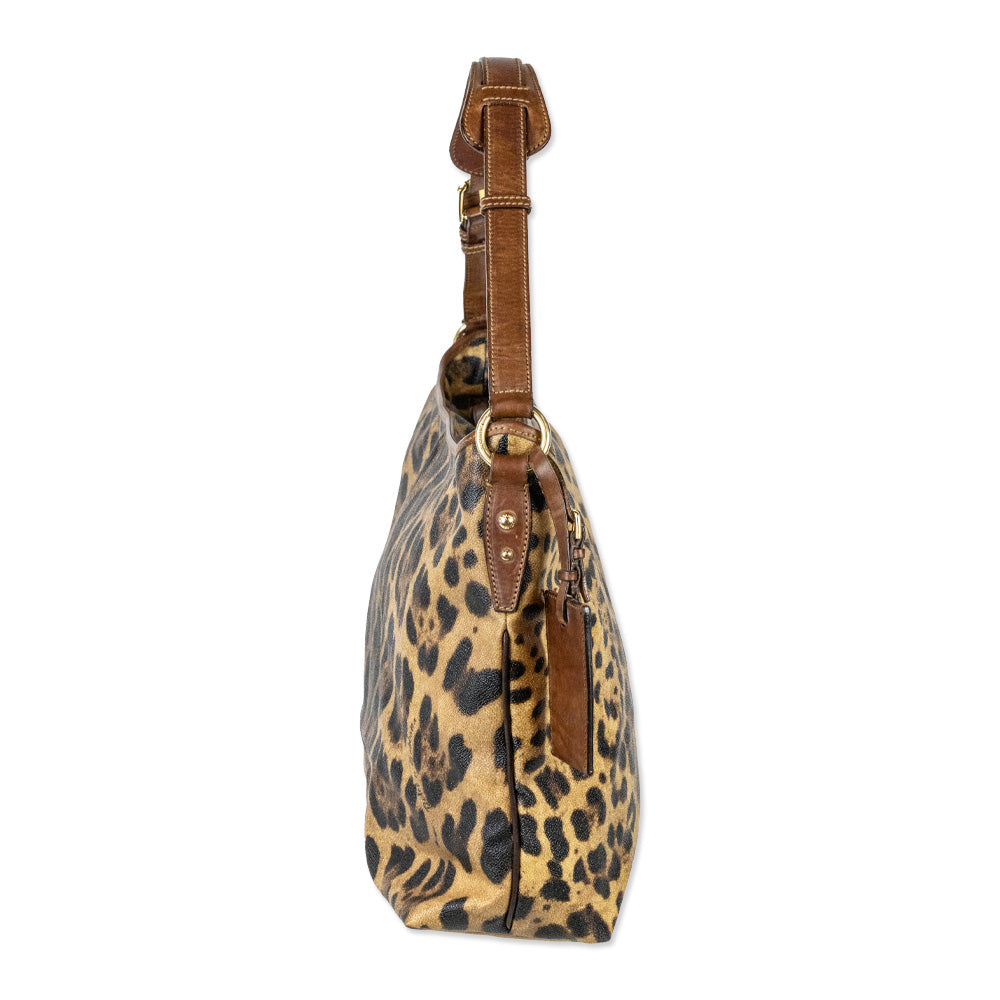 Dolce & Gabbana Leopard Print Coated Canvas Hobo Tote Bag