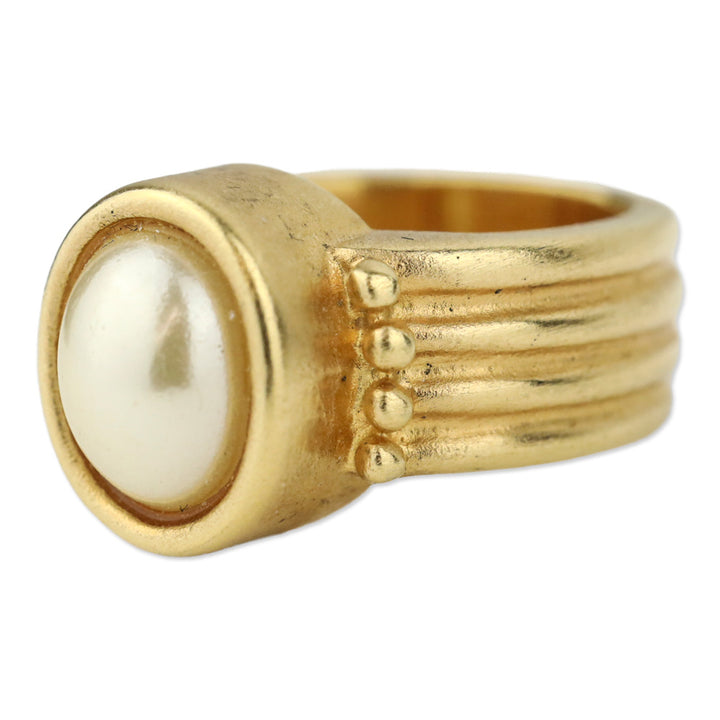 DG© Gold-Tone Oval Faux-Pearl Stone Ring