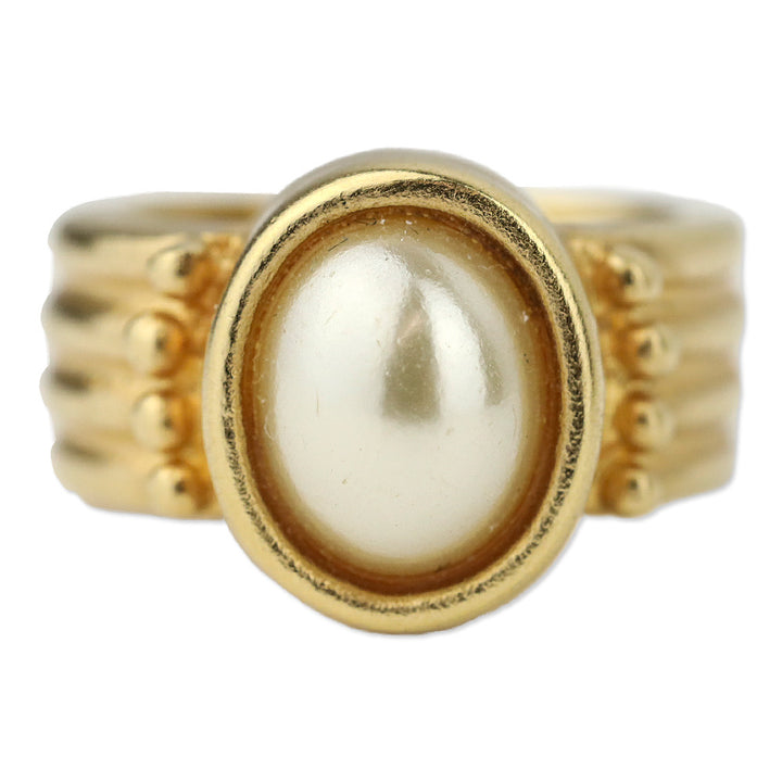 DG© Gold-Tone Oval Faux-Pearl Stone Ring